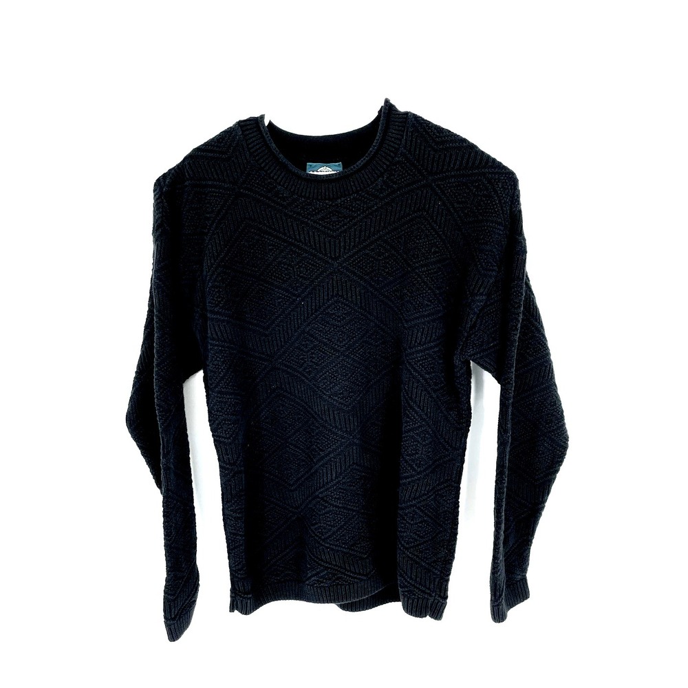 VTG Jantzen Sweataer Mens L Black Knit Pullover Crewneck Fisherman Geometric USA
